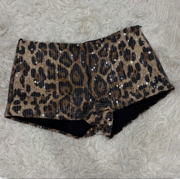 NWOT Edikted Sequin Leopard Print Shorts - Picture 7 of 8